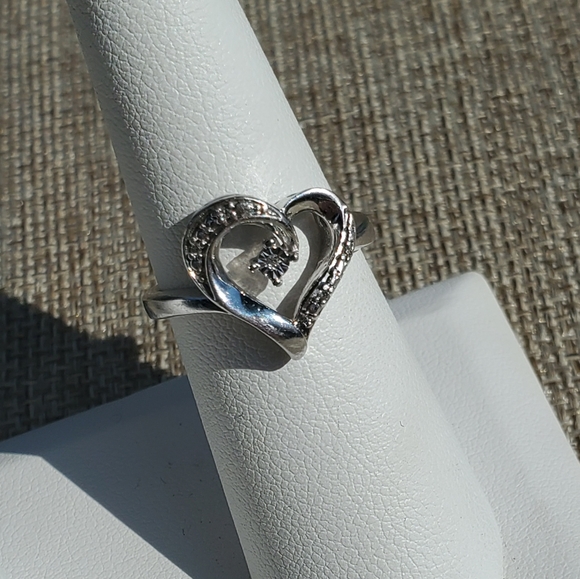 Sterling Diamond Heart Scrolled Ring - Picture 8 of 16